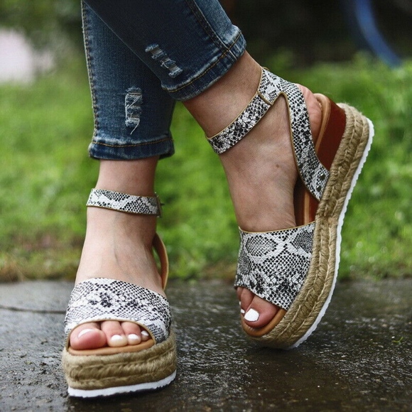 Snake Skin Print Espadrilles Sandals - Picture 3 of 8